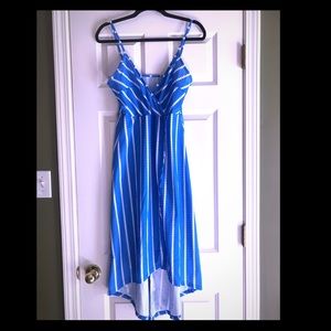 Cute Blue and White High Low Dress